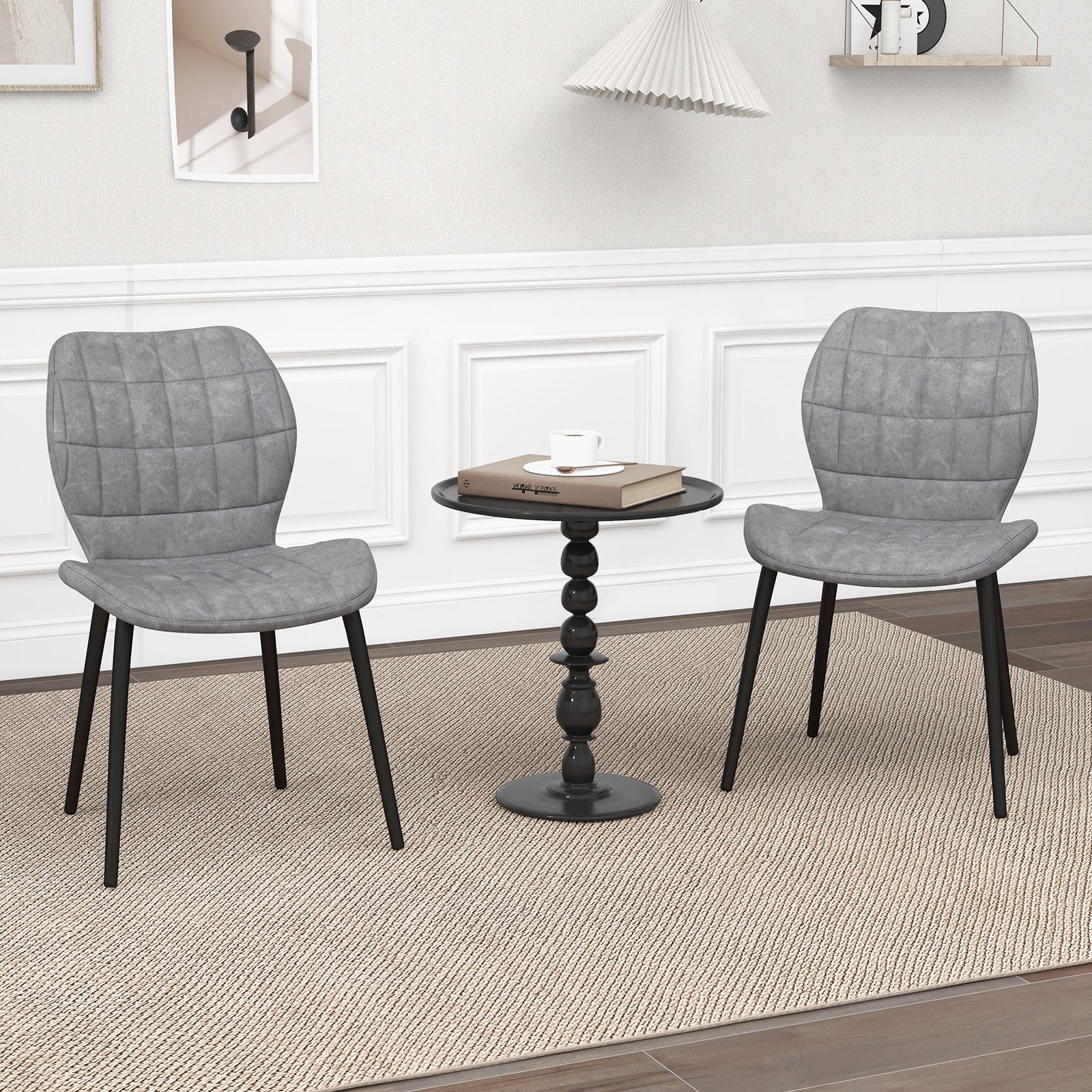 Dining Chairs Set of 2 with Padded Back Metal Legs and Adjustable Foot Pads, Gray Dining Chairs at Gallery Canada