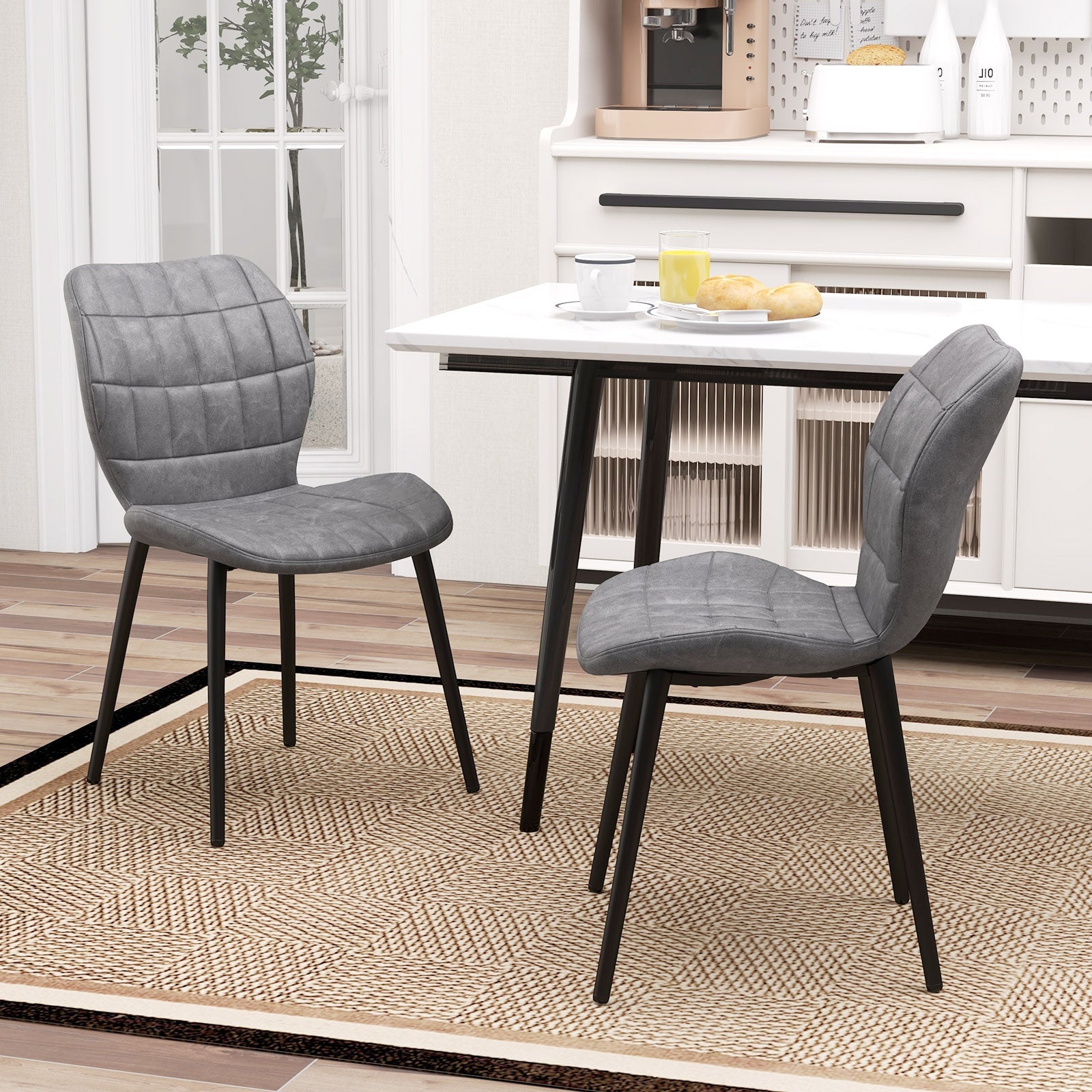 Dining Chairs Set of 2 with Padded Back Metal Legs and Adjustable Foot Pads, Gray Dining Chairs at Gallery Canada