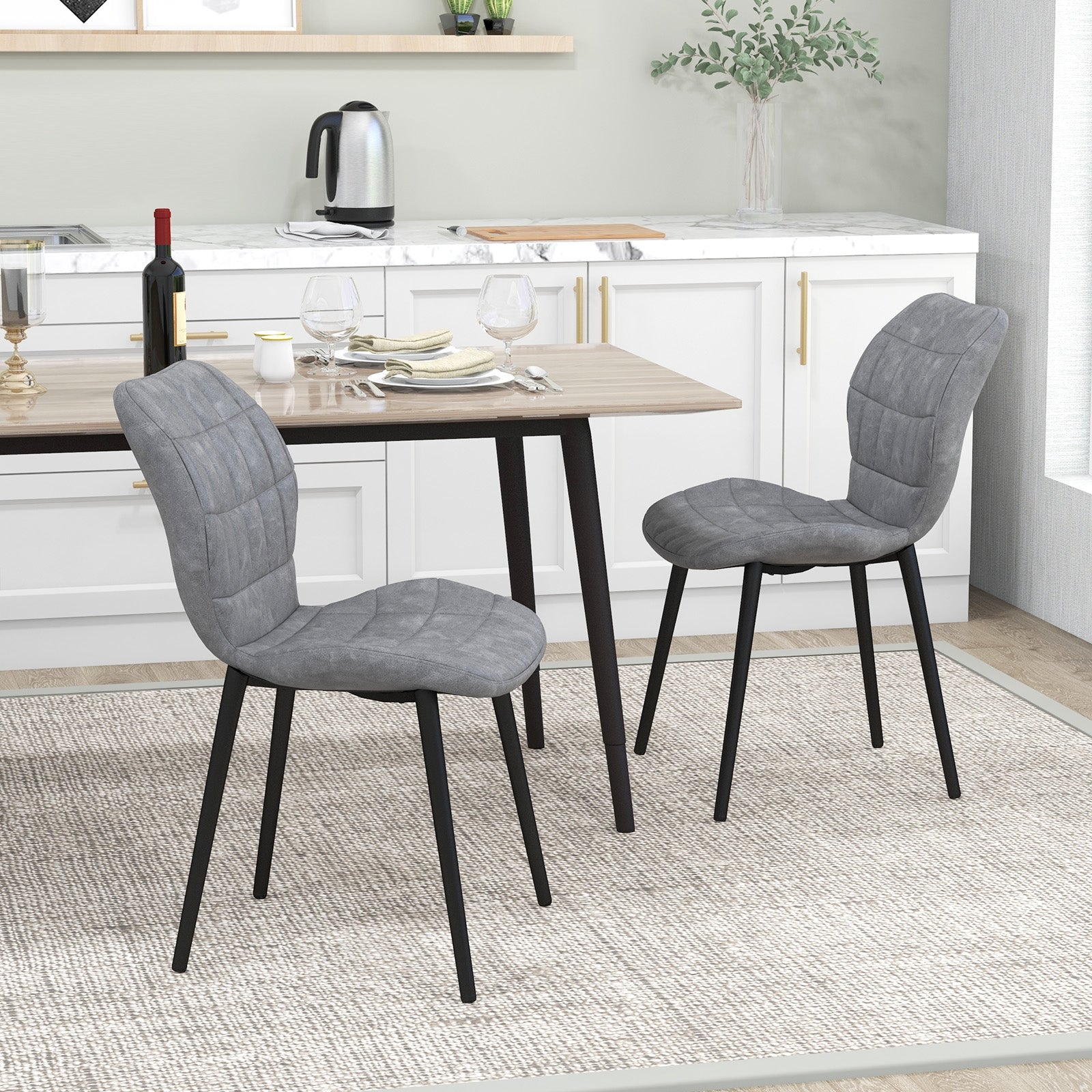 Dining Chairs Set of 2 with Padded Back Metal Legs and Adjustable Foot Pads, Gray Dining Chairs at Gallery Canada