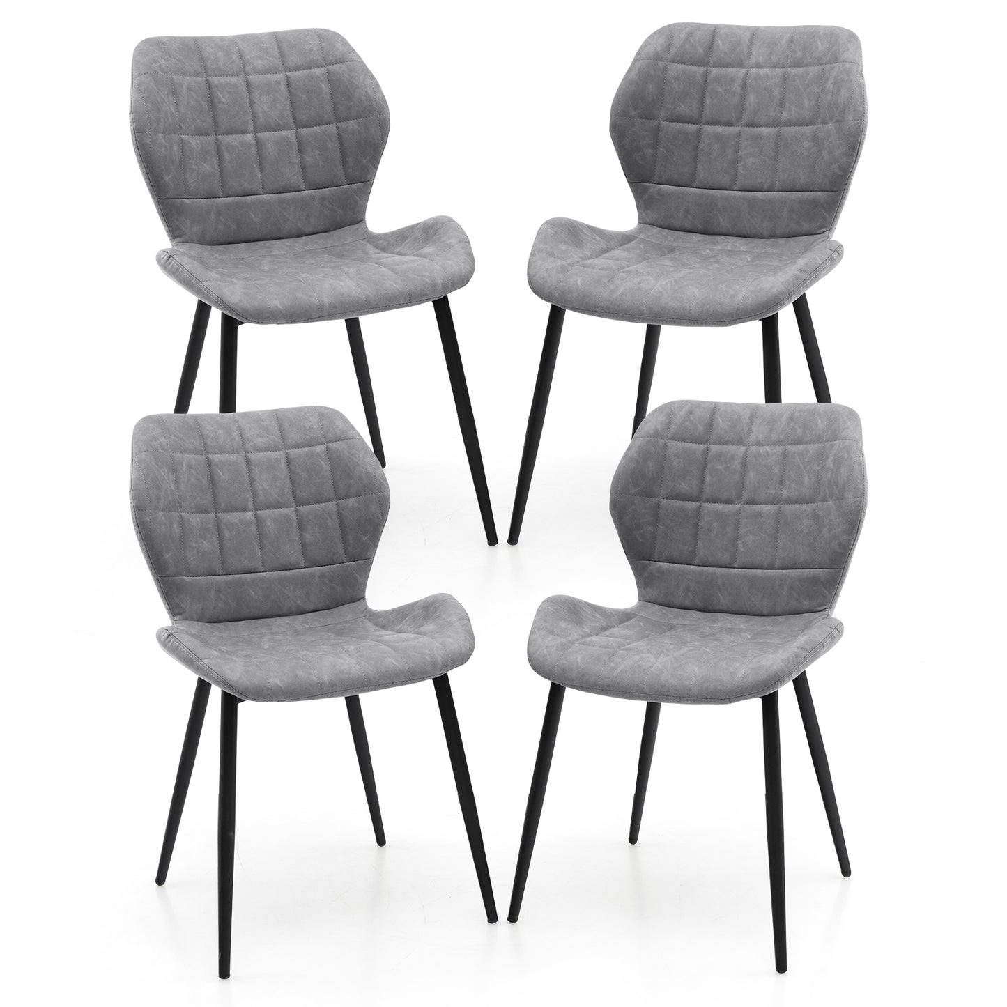 Dining Chairs Set of 2 with Padded Back Metal Legs and Adjustable Foot Pads, Gray Dining Chairs at Gallery Canada