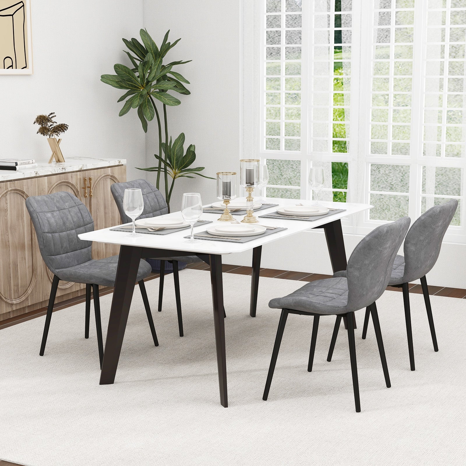 Dining Chairs Set of 2 with Padded Back Metal Legs and Adjustable Foot Pads, Gray Dining Chairs at Gallery Canada