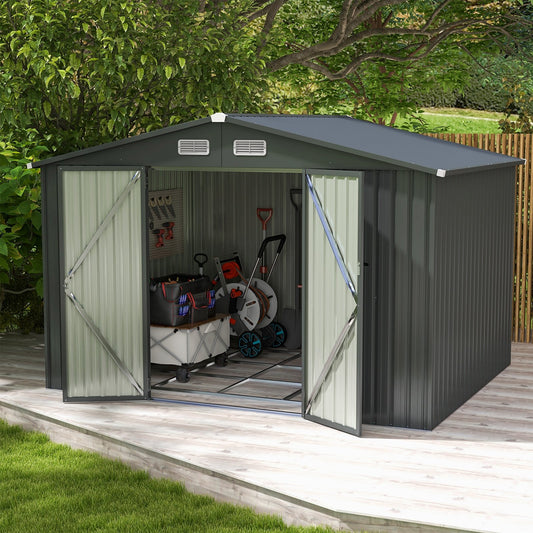 6.3 x 3.5 /10 x 7.7 Feet Galvanized Metal Storage Shed with Vents and Base Floor-10 ft, Dark Gray - Gallery Canada