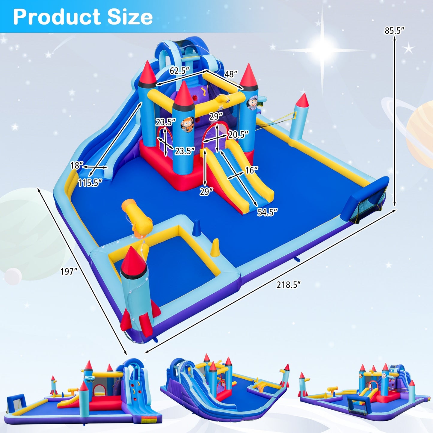 Rocket Theme Inflatable Water Slide Park, Blue Bounce House at Gallery Canada
