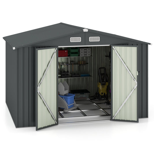 6.3 x 3.5 /10 x 7.7 Feet Galvanized Metal Storage Shed with Vents and Base Floor-10 ft, Dark Gray - Gallery Canada