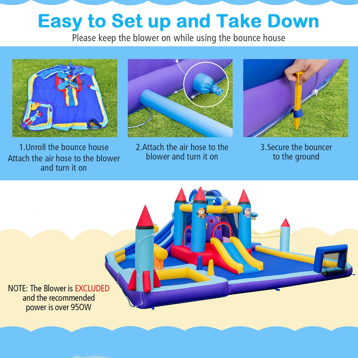 Rocket Theme Inflatable Water Slide Park, Blue Bounce House at Gallery Canada