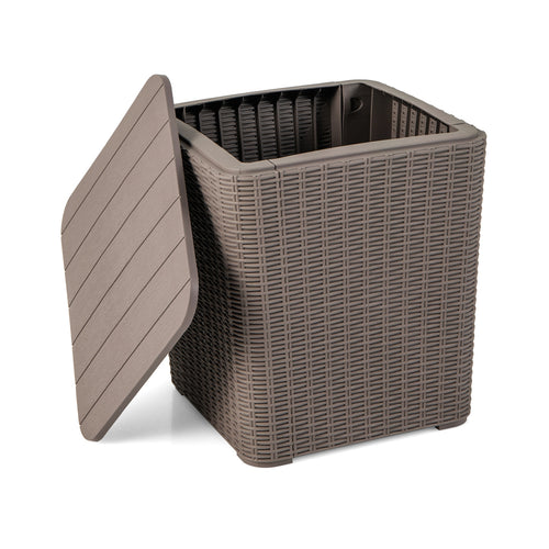 Outdoor Resin Storage Side Table, Removable Lid, Wicker Accent, Coffee