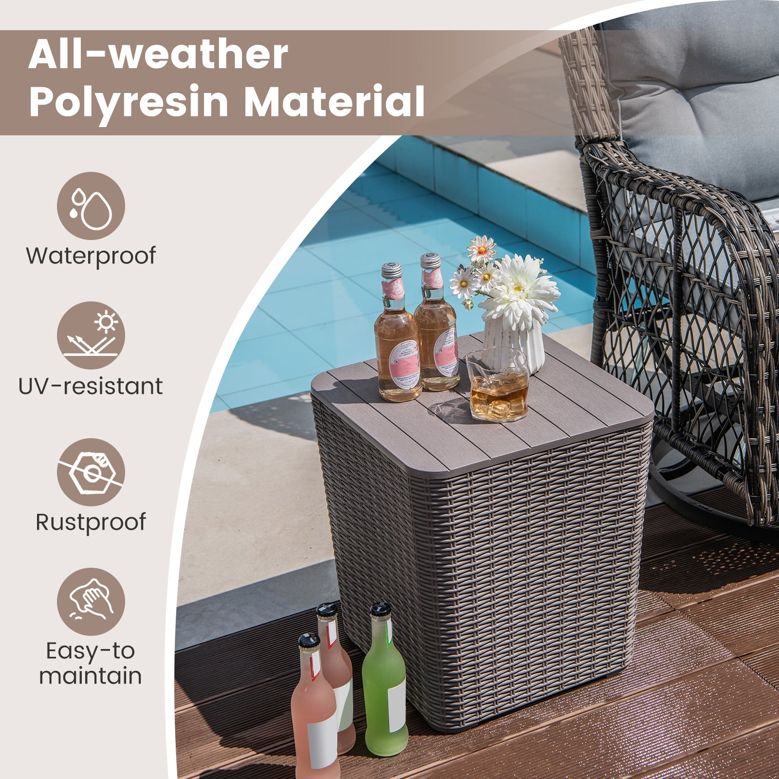 Outdoor Resin Storage Side Table, Removable Lid, Wicker Accent, Coffee Coffee Tables at Gallery Canada