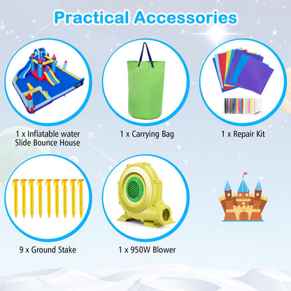 Rocket Theme Inflatable Water Slide Park with 950W Blower, Blue Bounce House at Gallery Canada