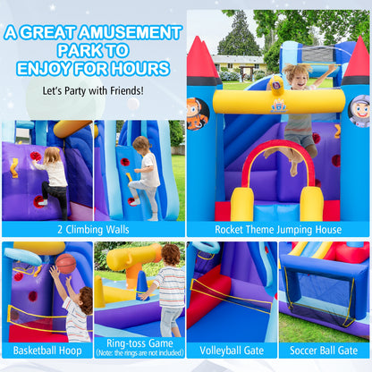 Rocket Theme Inflatable Water Slide Park with 950W Blower, Blue Bounce House at Gallery Canada
