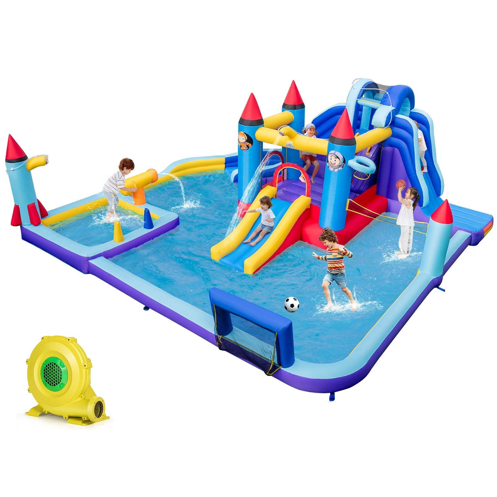 Rocket Theme Inflatable Water Slide Park with 1100W Blower, Blue Bounce House at Gallery Canada