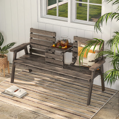 Outdoor Fir Wood Bench with Foldable Middle Table, Gray Beach & Lawn Chairs at Gallery Canada