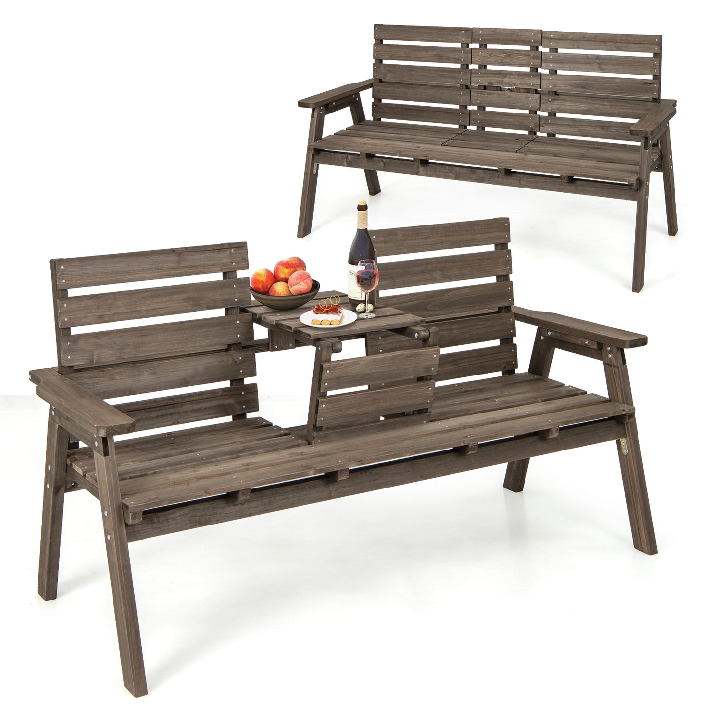 Outdoor Fir Wood Bench with Foldable Middle Table, Gray Beach & Lawn Chairs at Gallery Canada