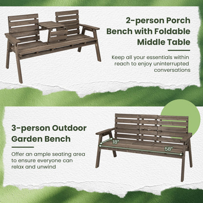 Outdoor Fir Wood Bench with Foldable Middle Table, Gray Beach & Lawn Chairs at Gallery Canada