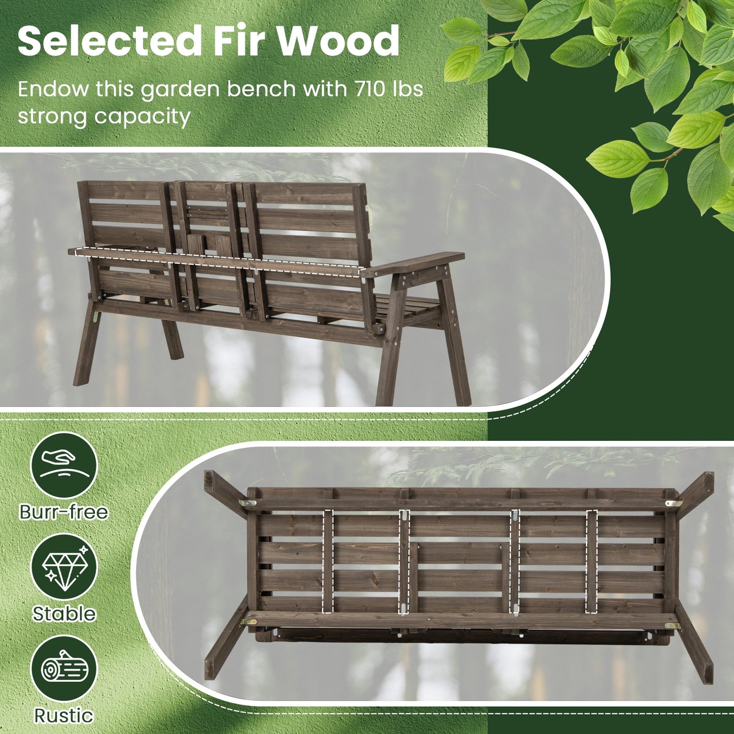 Outdoor Fir Wood Bench with Foldable Middle Table, Gray Beach & Lawn Chairs at Gallery Canada