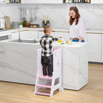 Toddler Kitchen Stool Helper Baby Standing Tower with Chalkboard and Whiteboard, Pink Toddler & Kids Furniture at Gallery Canada