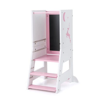 Toddler Kitchen Stool Helper Baby Standing Tower with Chalkboard and Whiteboard, Pink Toddler & Kids Furniture Pink at Gallery Canada