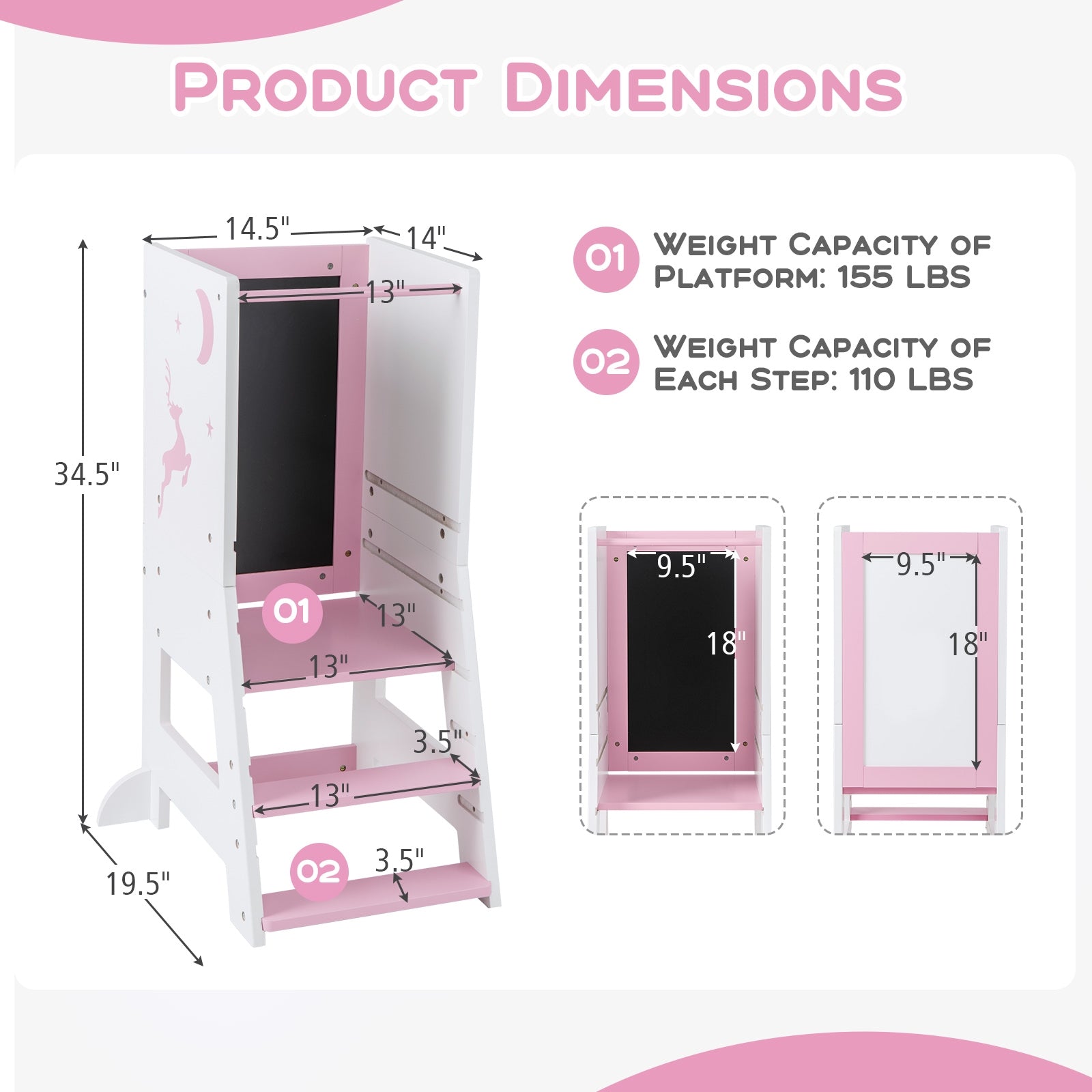 Toddler Kitchen Stool Helper Baby Standing Tower with Chalkboard and Whiteboard, Pink Toddler & Kids Furniture at Gallery Canada