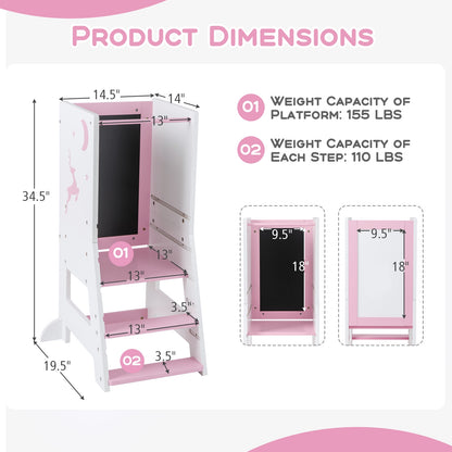 Toddler Kitchen Stool Helper Baby Standing Tower with Chalkboard and Whiteboard, Pink Toddler & Kids Furniture at Gallery Canada