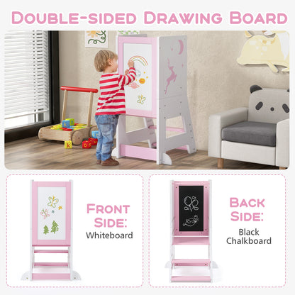 Toddler Kitchen Stool Helper Baby Standing Tower with Chalkboard and Whiteboard, Pink Toddler & Kids Furniture at Gallery Canada