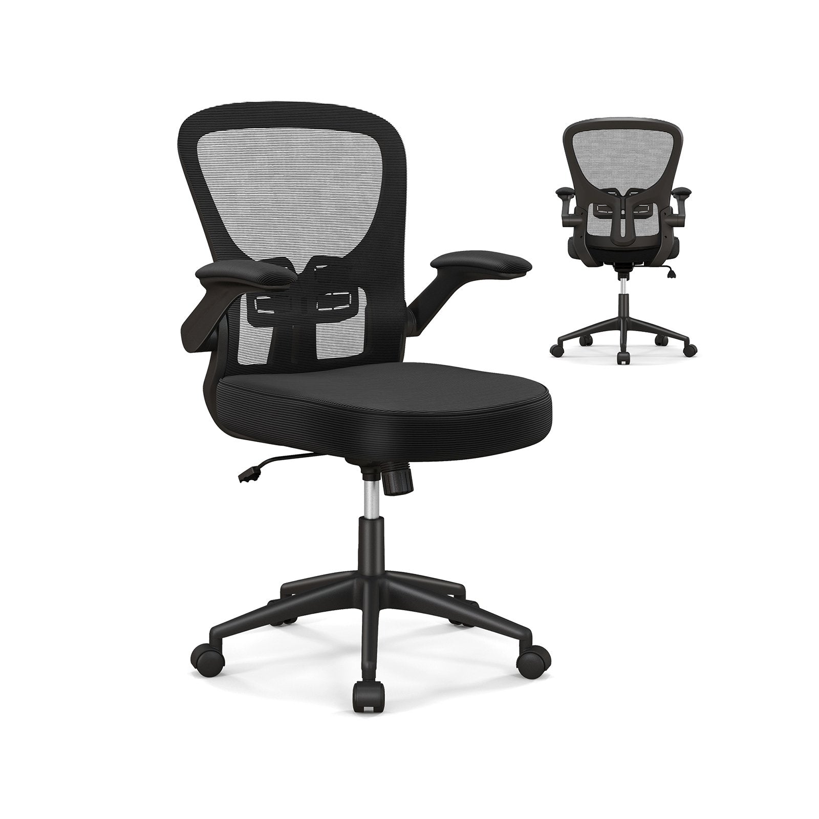 Adjustable Swivel Mesh Task Office Chair with Flip-Up Armrests, Black - Gallery Canada