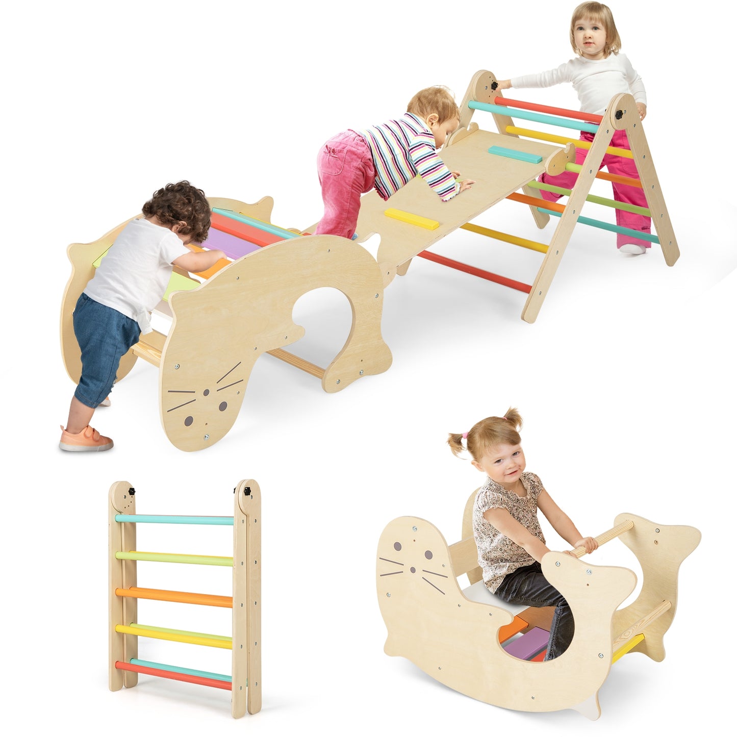 7-in-1 Indoor Climbing Toys for Toddlers with Reversible Ramp, Multicolor Climbers & Slides Multicolor at Gallery Canada