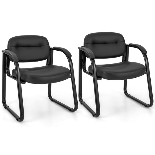 Waiting Room Chair Set of 2 Reception Chairs with Sled Base and Padded Arm Rest, Black