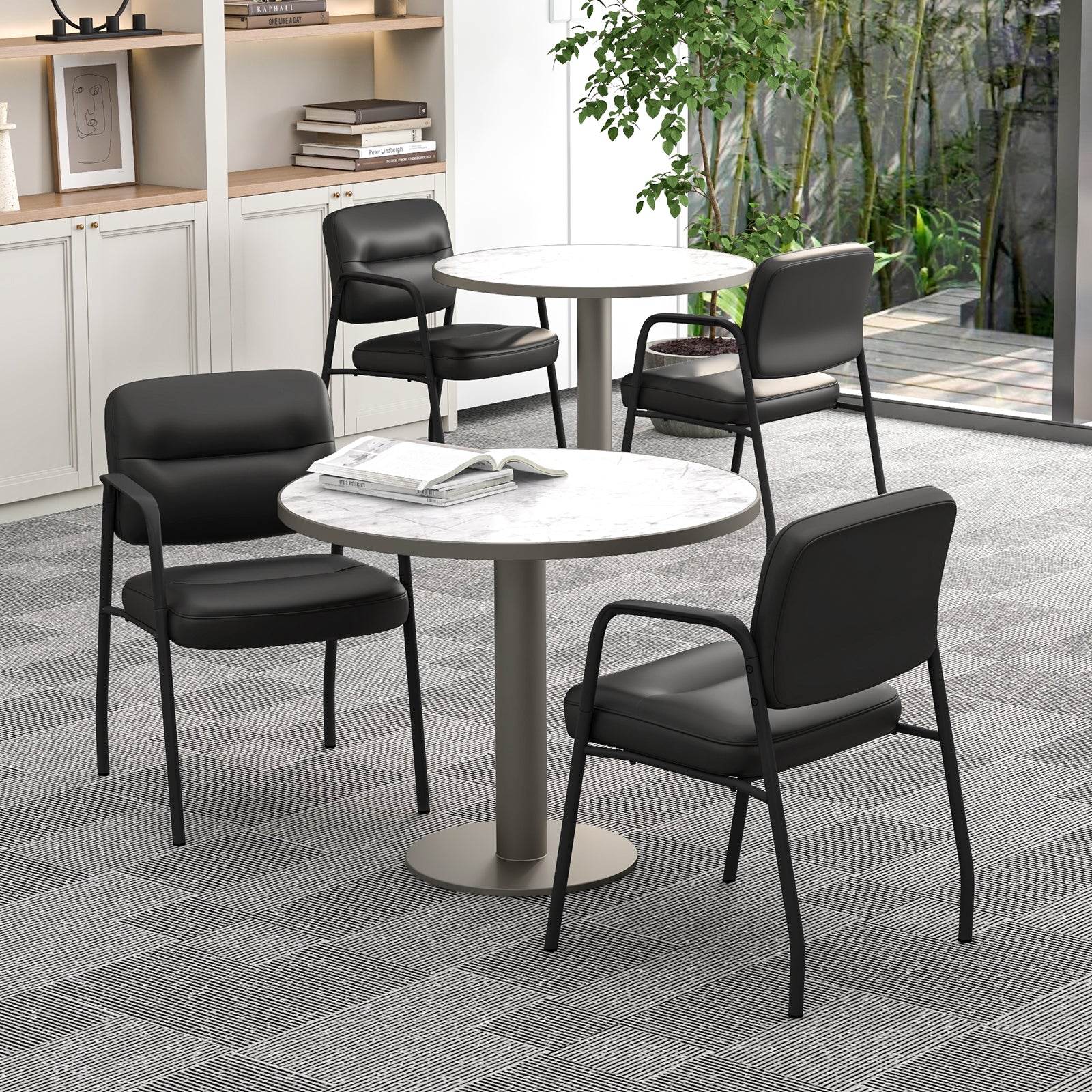 Waiting Room Guest Chair Set of 2 Upholstered Reception Chairs with Mixed PU Leather and Integrated Armrests, Black Conference Chairs at Gallery Canada