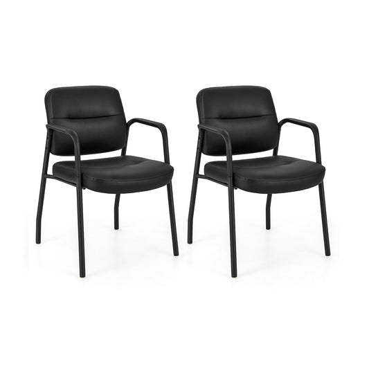 Waiting Room Guest Chair Set of 2 Upholstered Reception Chairs with Mixed PU Leather and Integrated Armrests, Black