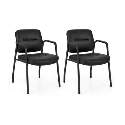 Waiting Room Guest Chair Set of 2 Upholstered Reception Chairs with Mixed PU Leather and Integrated Armrests, Black Conference Chairs at Gallery Canada