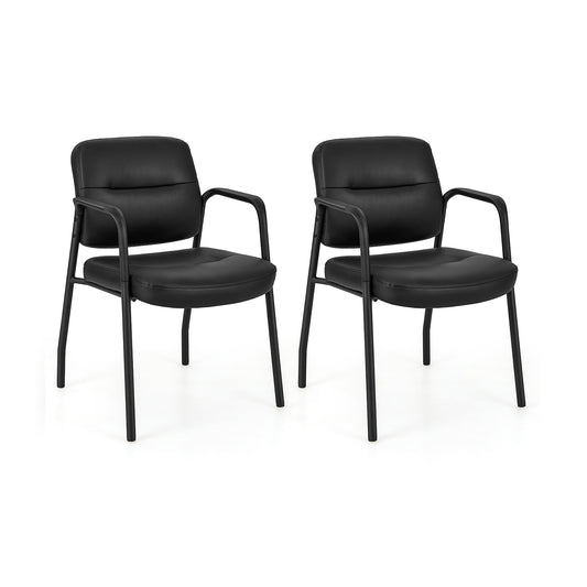 Upholstered Guest Chair Set, 2 Chairs, Mixed PU Leather, Black Conference Chairs Black at Gallery Canada