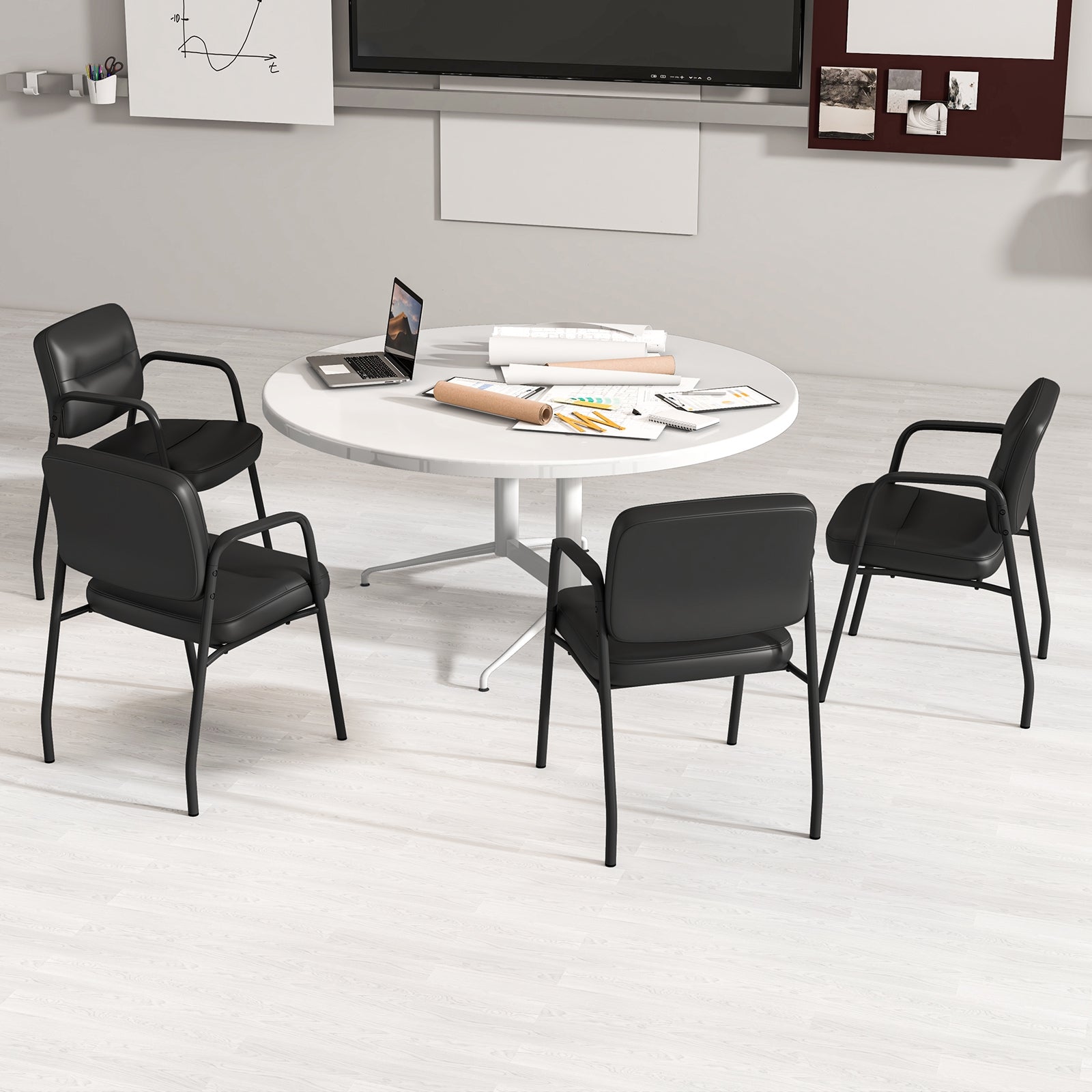 Waiting Room Guest Chair Set of 2 Upholstered Reception Chairs with Mixed PU Leather and Integrated Armrests, Black Conference Chairs at Gallery Canada