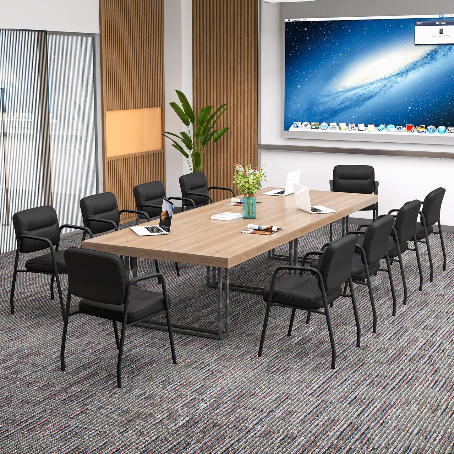 Waiting Room Guest Chair Set of 2 Upholstered Reception Chairs with Mixed PU Leather and Integrated Armrests, Black Conference Chairs at Gallery Canada