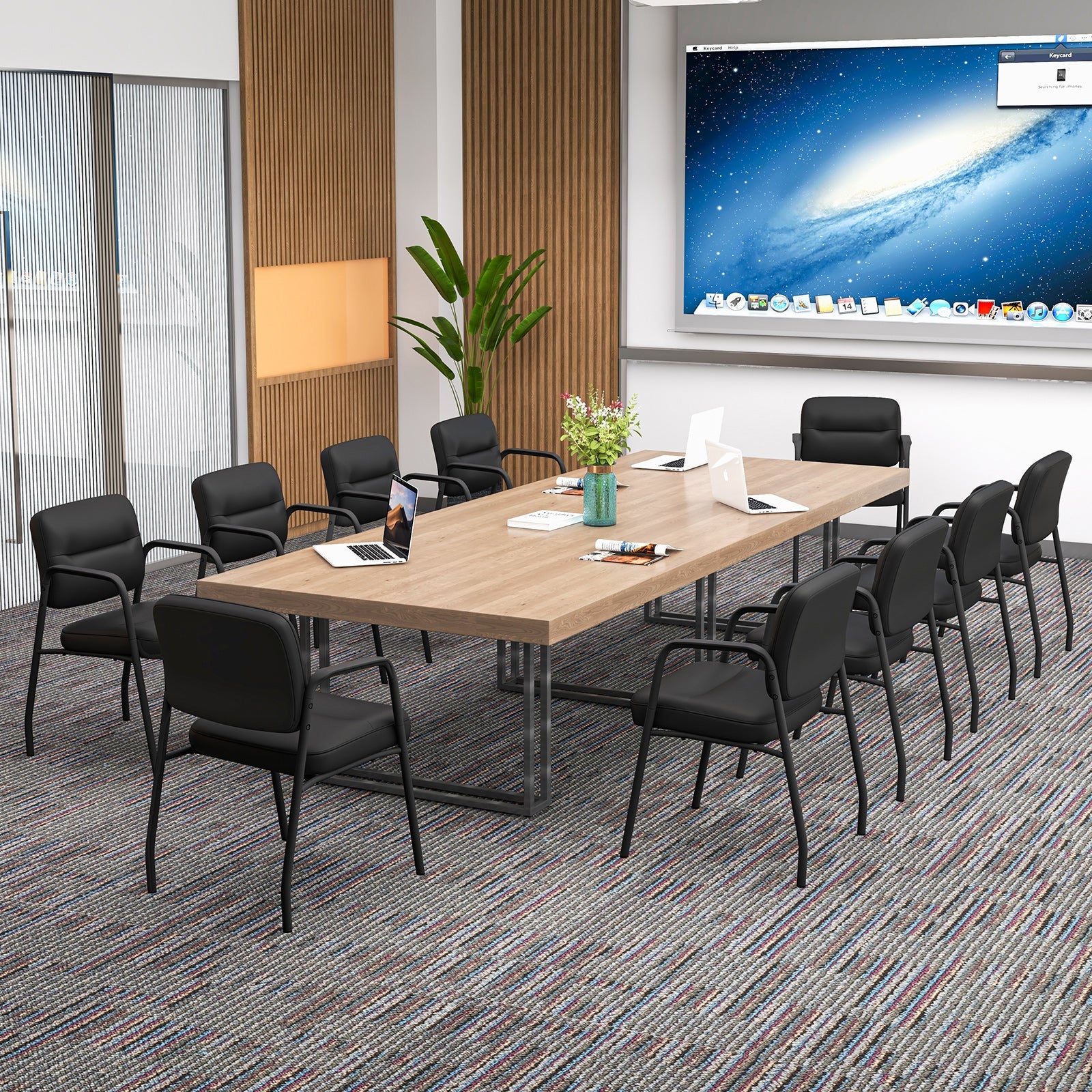 Waiting Room Guest Chair Set of 2 Upholstered Reception Chairs with Mixed PU Leather and Integrated Armrests, Black Conference Chairs at Gallery Canada