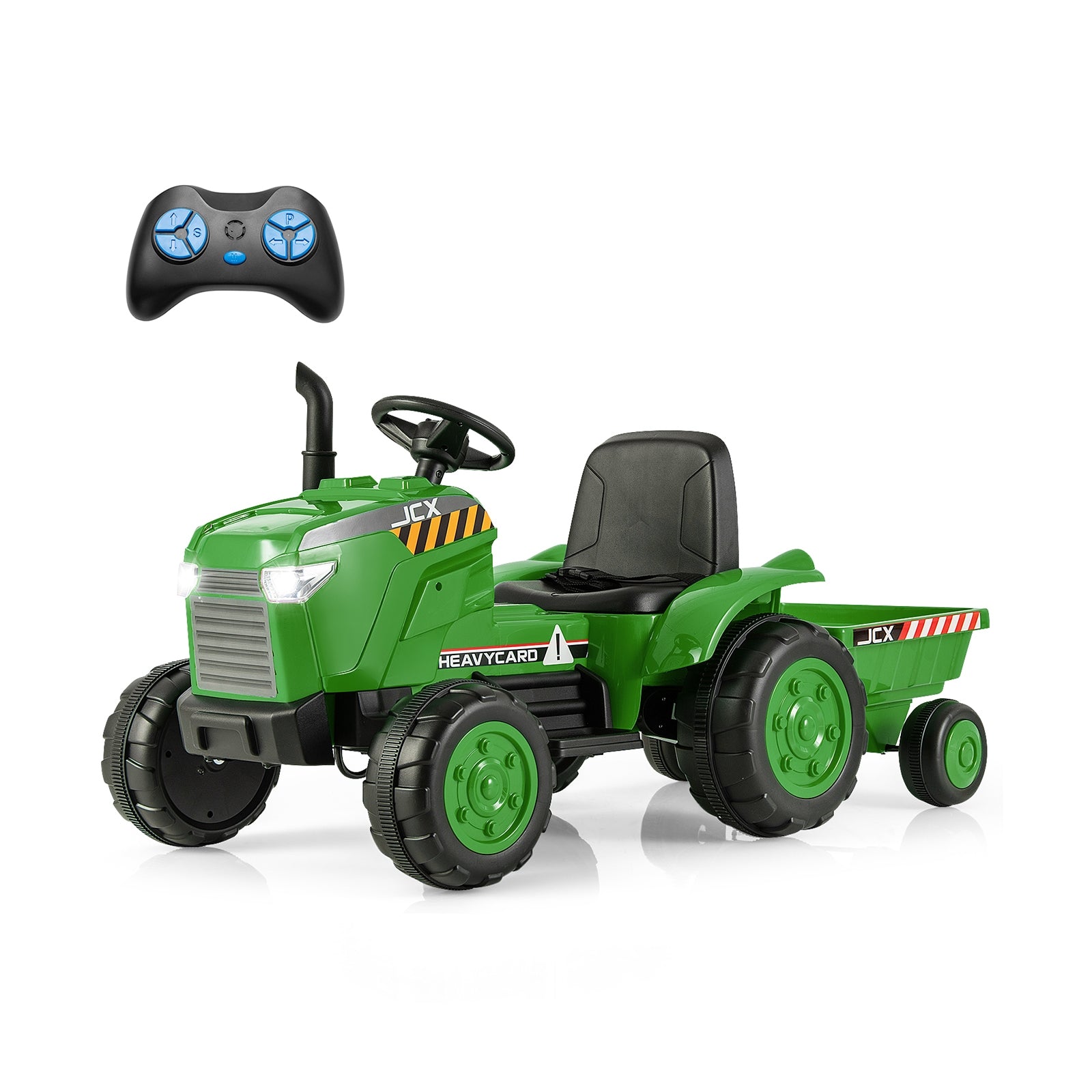 12V Kids Ride On Tractor with Trailer and Remote Control, Green Powered Ride On Toys Green at Gallery Canada