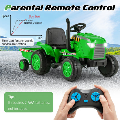12V Kids Ride On Tractor with Trailer and Remote Control, Green Powered Ride On Toys at Gallery Canada