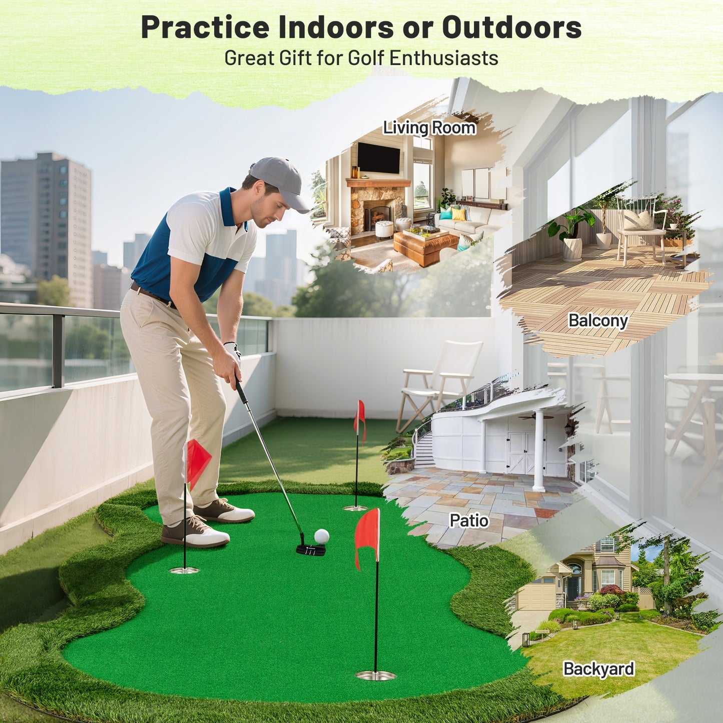 5 x 10 Feet Golf Practice Mat, 3 Holes, Green Golf at Gallery Canada