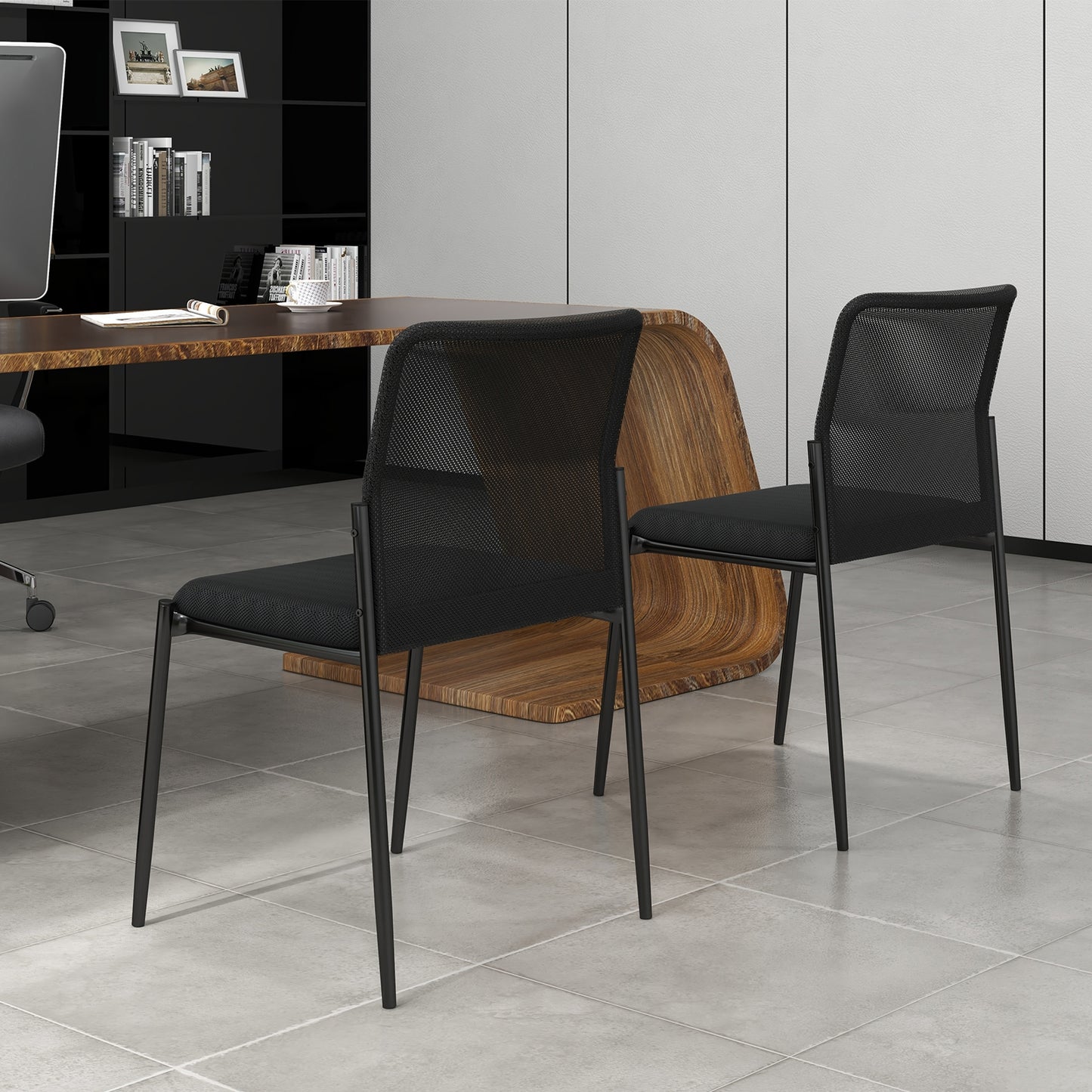 Waiting Room Chair Set, 2 Chairs, Ergonomic Mesh Backrest, Padded Seat, Black Conference Chairs at Gallery Canada
