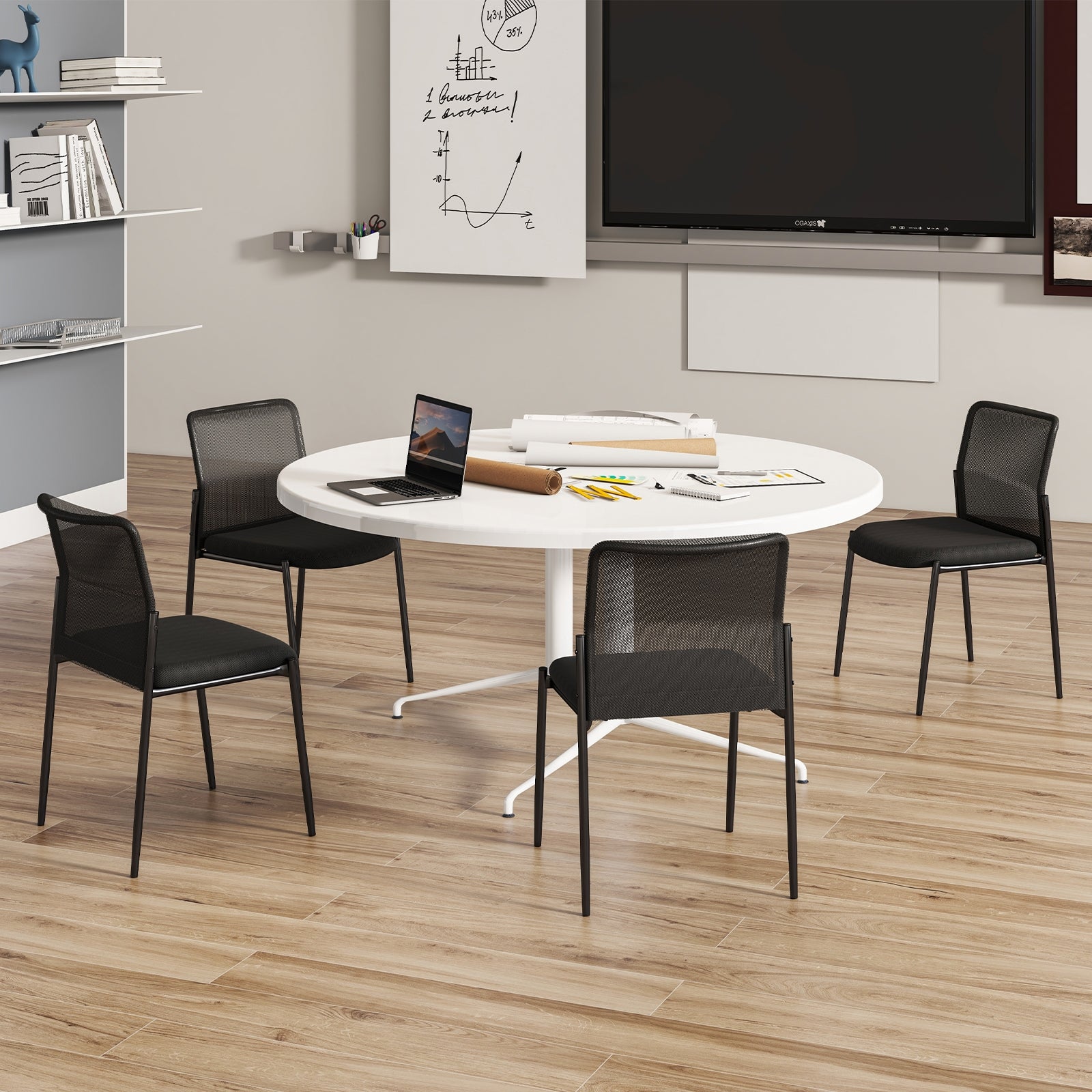 Waiting Room Chair Set, 2 Chairs, Ergonomic Mesh Backrest, Padded Seat, Black Conference Chairs at Gallery Canada