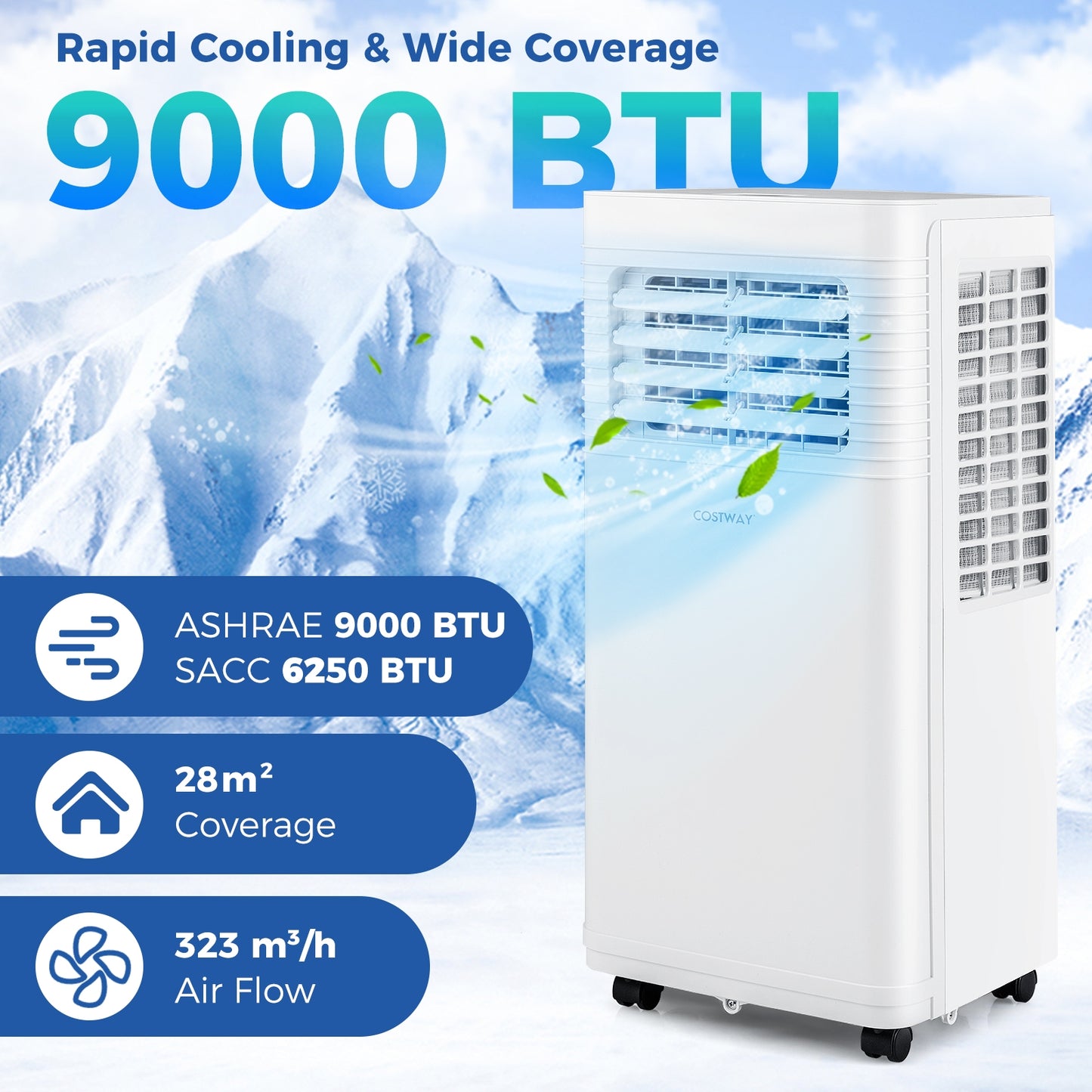 9000 BTU Portable Air Conditioner 3 in 1 AC Unit with Fan and Dehumidifier, White Portable Air Conditioners at Gallery Canada