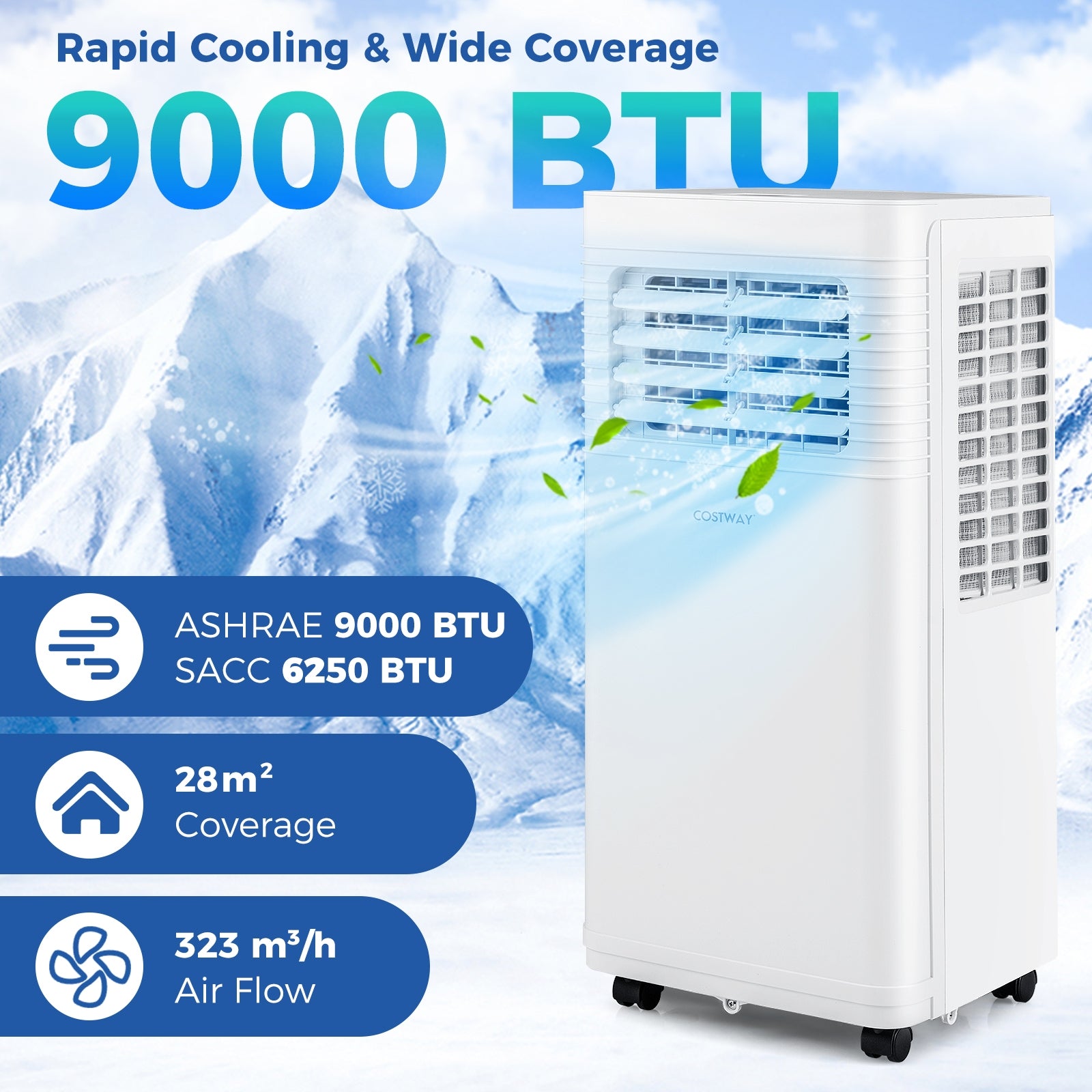 9000 BTU Portable Air Conditioner 3 in 1 AC Unit with Fan and Dehumidifier, White Portable Air Conditioners at Gallery Canada