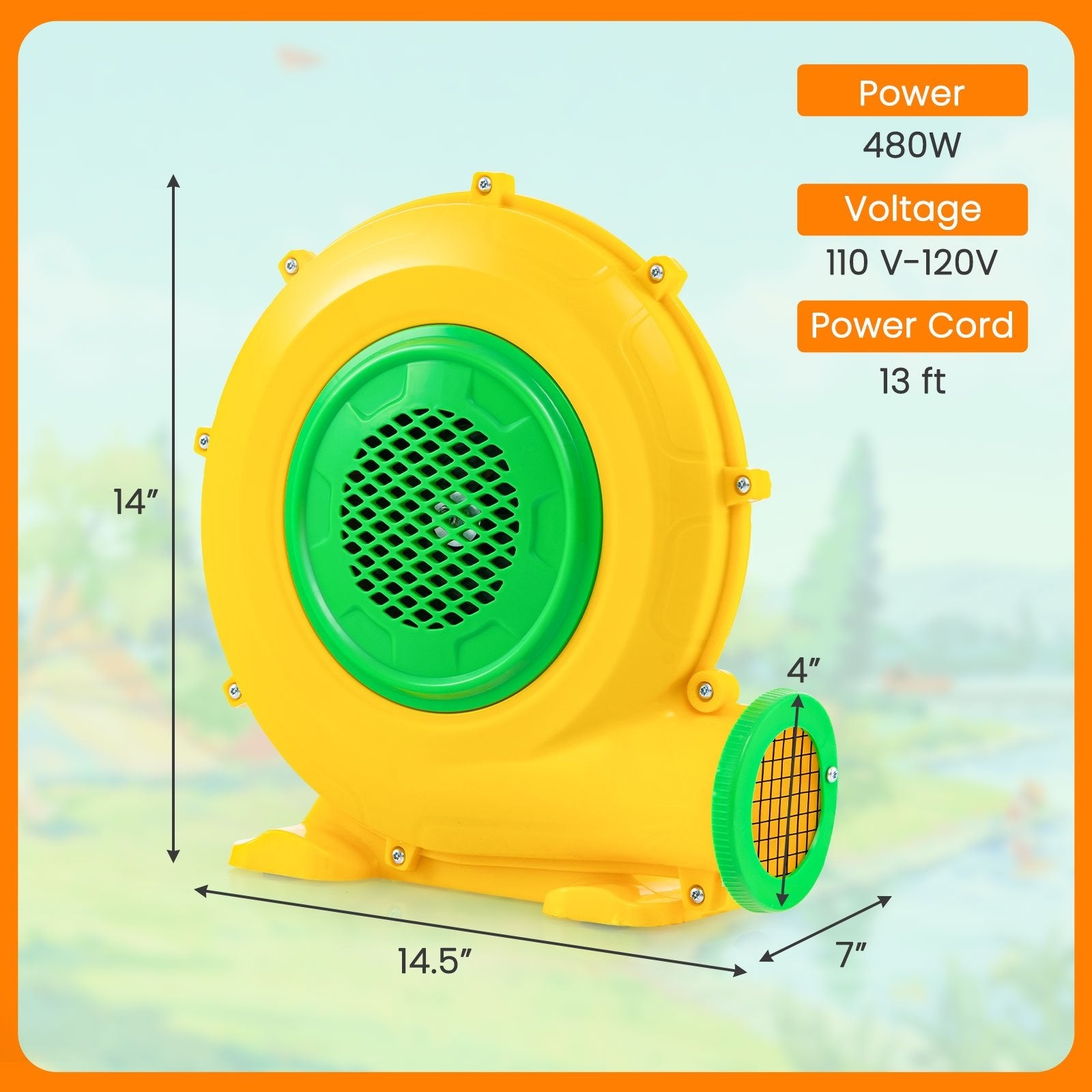 Air Blower Air Pump Fan with Convenient Handle and Ground Stakes-480W, Yellow - Gallery Canada