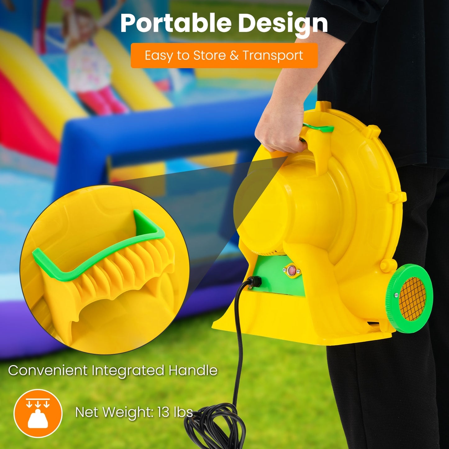 680W Air Blower Air Pump Fan with Convenient Handle and Ground Stakes-680W, Yellow Air Blowers at Gallery Canada
