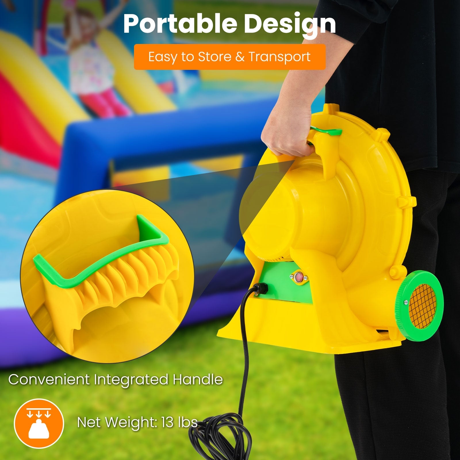 680W Air Blower Air Pump Fan with Convenient Handle and Ground Stakes-680W, Yellow Air Blowers at Gallery Canada