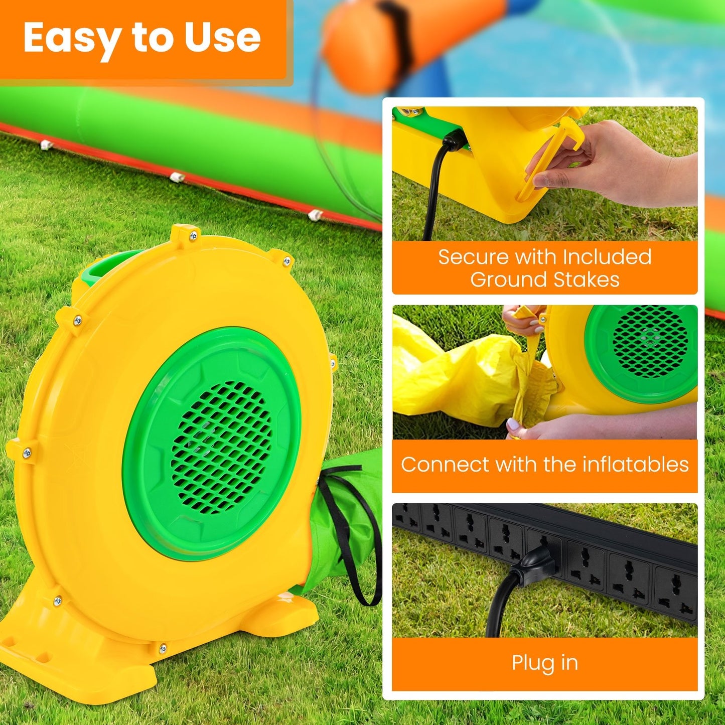Air Blower Air Pump Fan with Convenient Handle and Ground Stakes-480W, Yellow - Gallery Canada