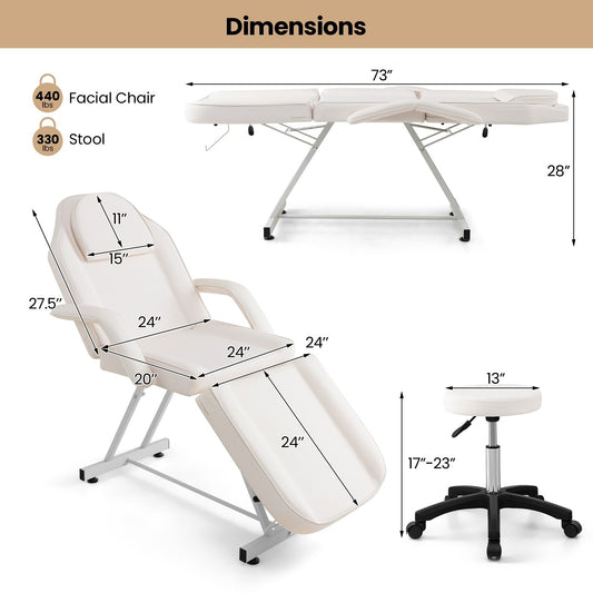 73" Facial Chair Set with Removable Headrest  Detachable Armrests and Towel Rack, White - Gallery Canada