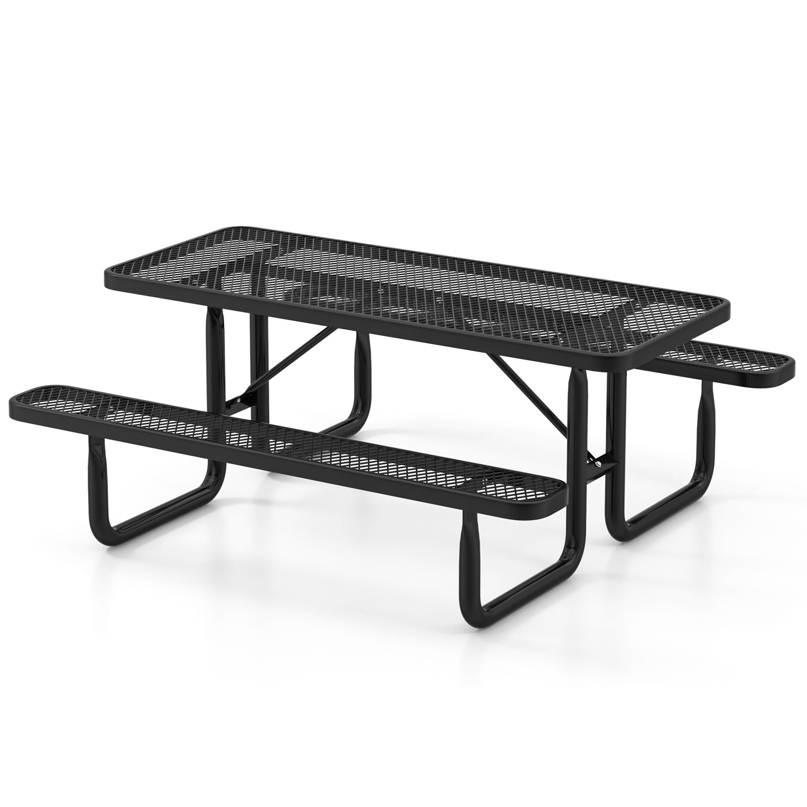 Outdoor Picnic Table and Bench Set for 8 Person with Seats and Mesh Grid, Black Picnic Tables at Gallery Canada