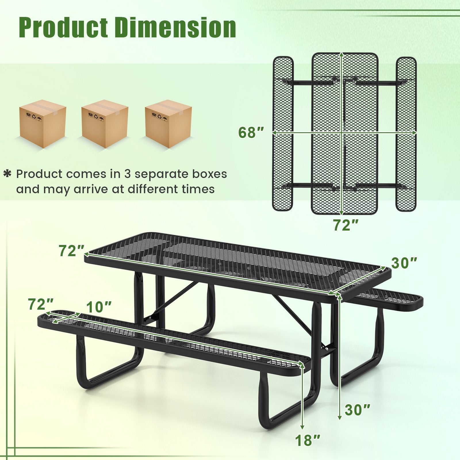 Outdoor Picnic Table and Bench Set for 8 Person with Seats and Mesh Grid, Black Picnic Tables at Gallery Canada
