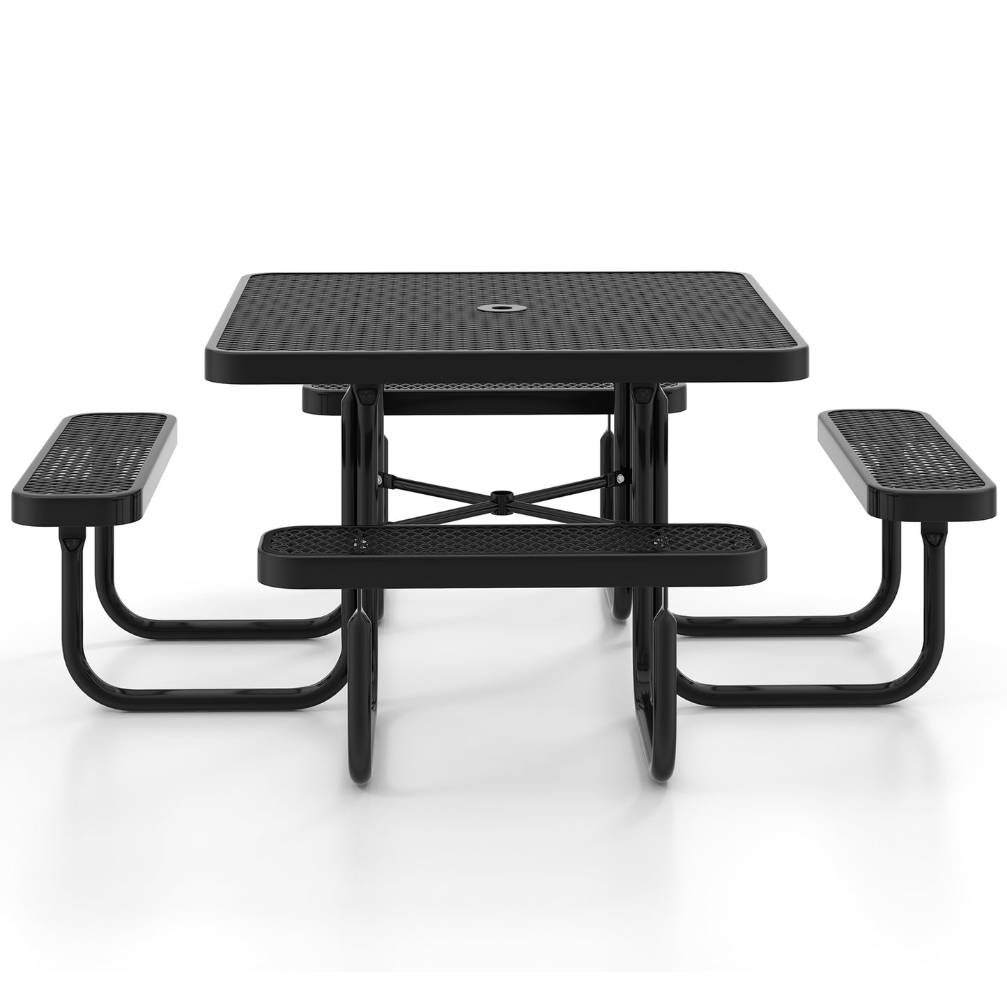 Square Picnic Table and Bench for 8 Person with Seats and Umbrella Hole, Black Picnic Tables at Gallery Canada