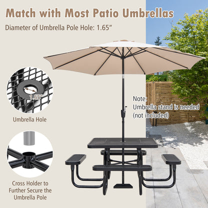 Square Picnic Table and Bench for 8 Person with Seats and Umbrella Hole, Black Picnic Tables at Gallery Canada