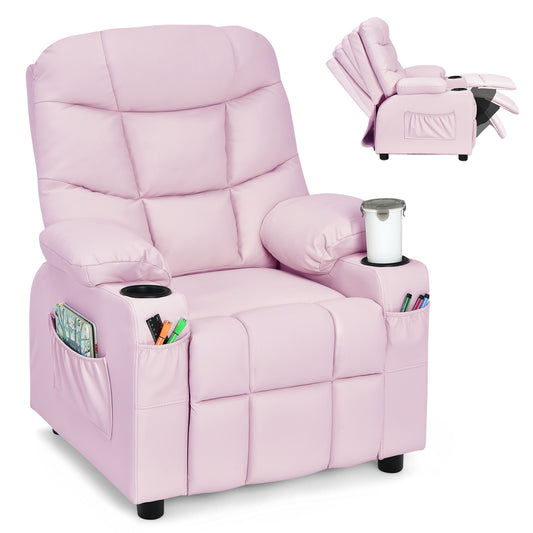 Kids Recliner Chair With Cup Holder, Footrest, Light Pink Kids Chairs & Seating Light Pink at Gallery Canada